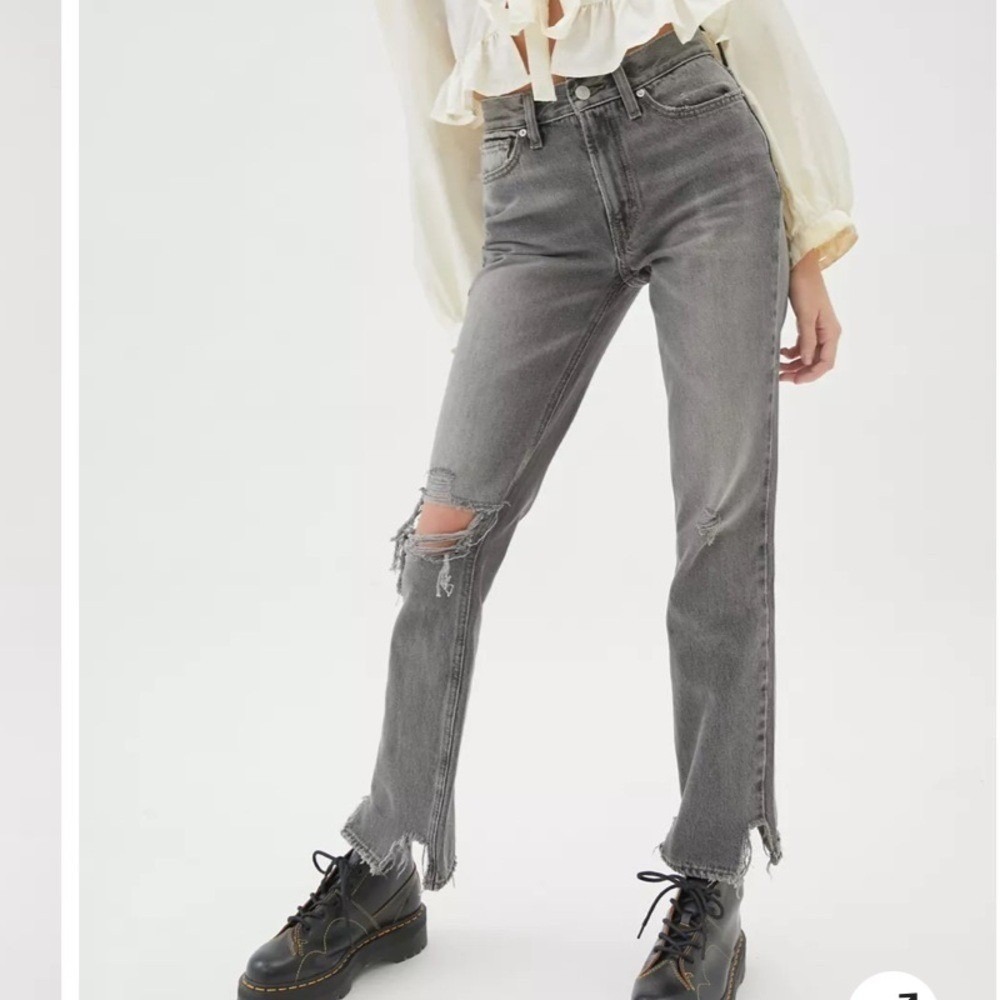 BDG Urban Outfitters Womens Grey Bootcut Jeans Distressed Ripped Raw Hem Size 27